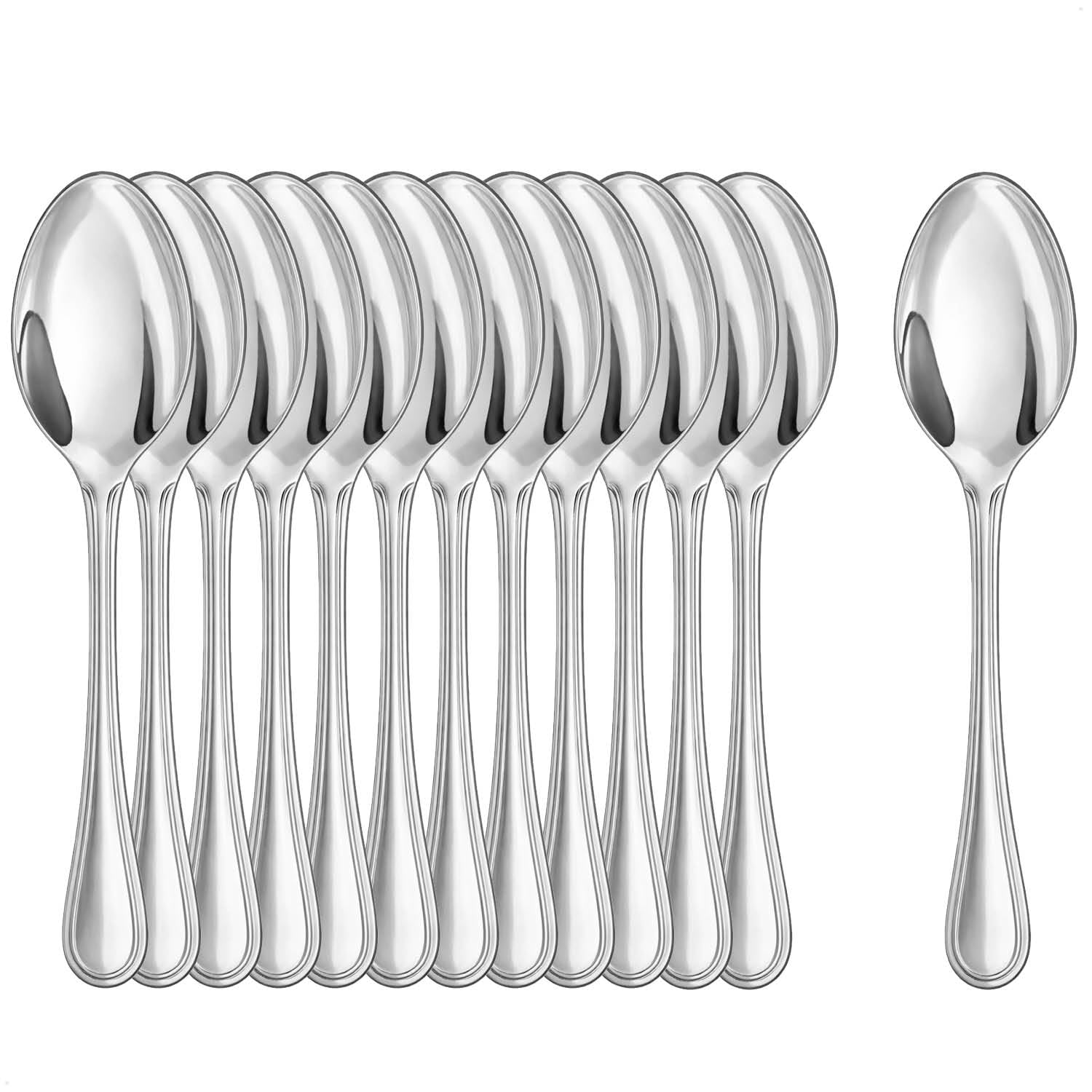 COM-FOUR® 12x Teelöffel aus rostfreiem Stahl - stilvolles Tafelbesteck im schlichten Design - Kaffeelöffel - Dessertlöffel - Teeservice - 14 cm (12 Stück - Teelöffel 14cm)