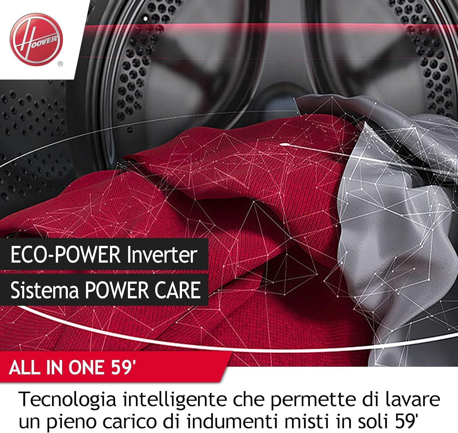 Hoover H-WASH&DRY 550 Lavasciuga 8+5 Kg, 1400 Giri, Motore Eco-Power Inverter, Steam Care Pro, Wi-Fi + Bluetooth, Classe A Lavaggio, 89 x 60 x 53 cm (A x L x P), Bianca, H5DPB 485BC9/1-S