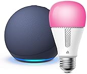 Echo Dot (5th Gen, 2022 release) in Deep Sea Blue bundle with TP-Link Kasa Smart Color Bulb