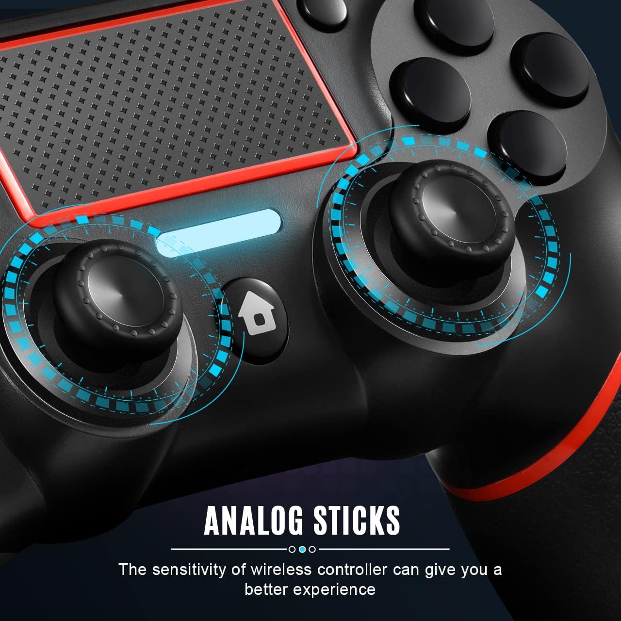 Deeptick Wireless Gamepad Controller For PS4/PC with Motion Motors and Audio Function, Mini LED Indicator, USB Cable and Anti-Slip (Red)