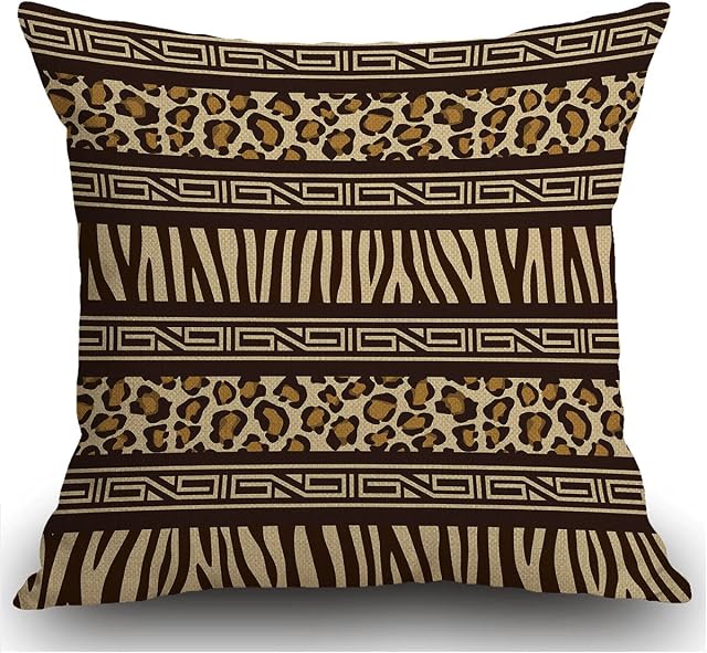 Smooffly Throw Pillow Cover Home Decor Beige Safari African Style with Wild Animals Skins Red Tribal Leopard Pillow Case Decorative 18 x 18 Inches Outdoor Cushion Couch Sofa Pillowcase 45X45CM