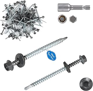 100 Stück Metalldachschrauben 4,8 x 70 mm Selbstbohrende Schrauben mit EPDM Unterlegscheiben Anthrazit STAHL Dachschrauben mit 1 Sechskant Bit Steckschlusselsatz Trapezblechschrauben, RAL 7016
