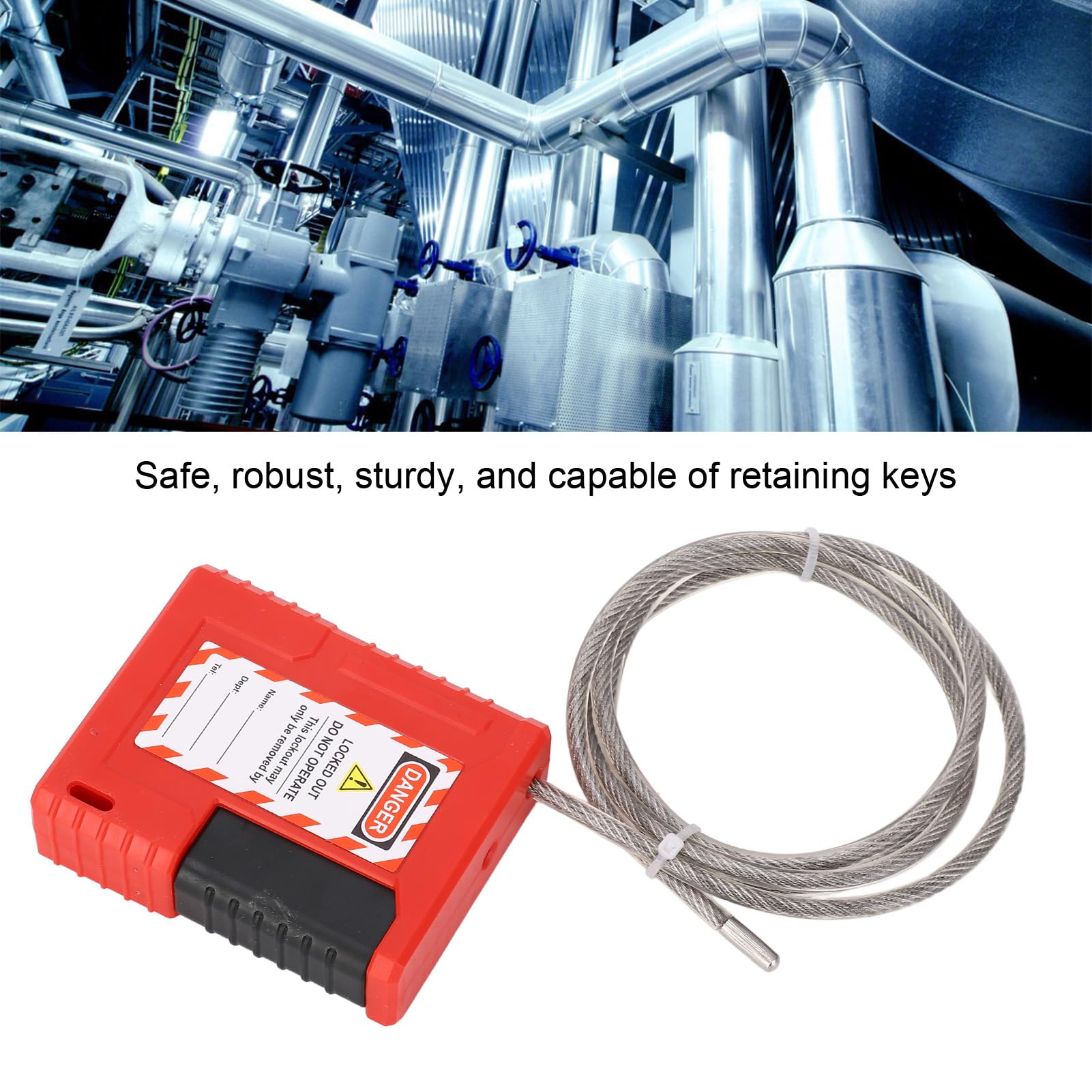 Adjustable Stainless Steel Cable Lockout Tagout Safety Padlock Industrial Grade Design with Prominent Warning Labels for Equipment Maintenance