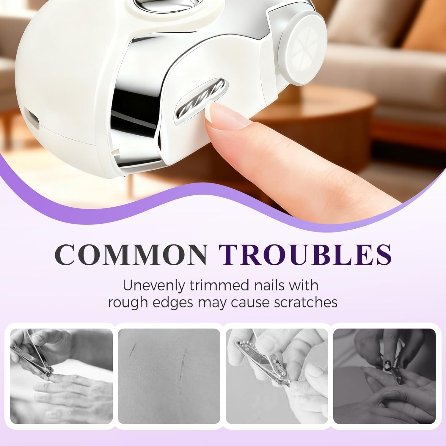 Cortaúñas eléctrico 3 en 1, cortaúñas automático de pulido eléctrico, cortaúñas eléctrico, cortaúñas eléctrico con 2 velocidades ajustables, recargable por USB para adultos (morado)