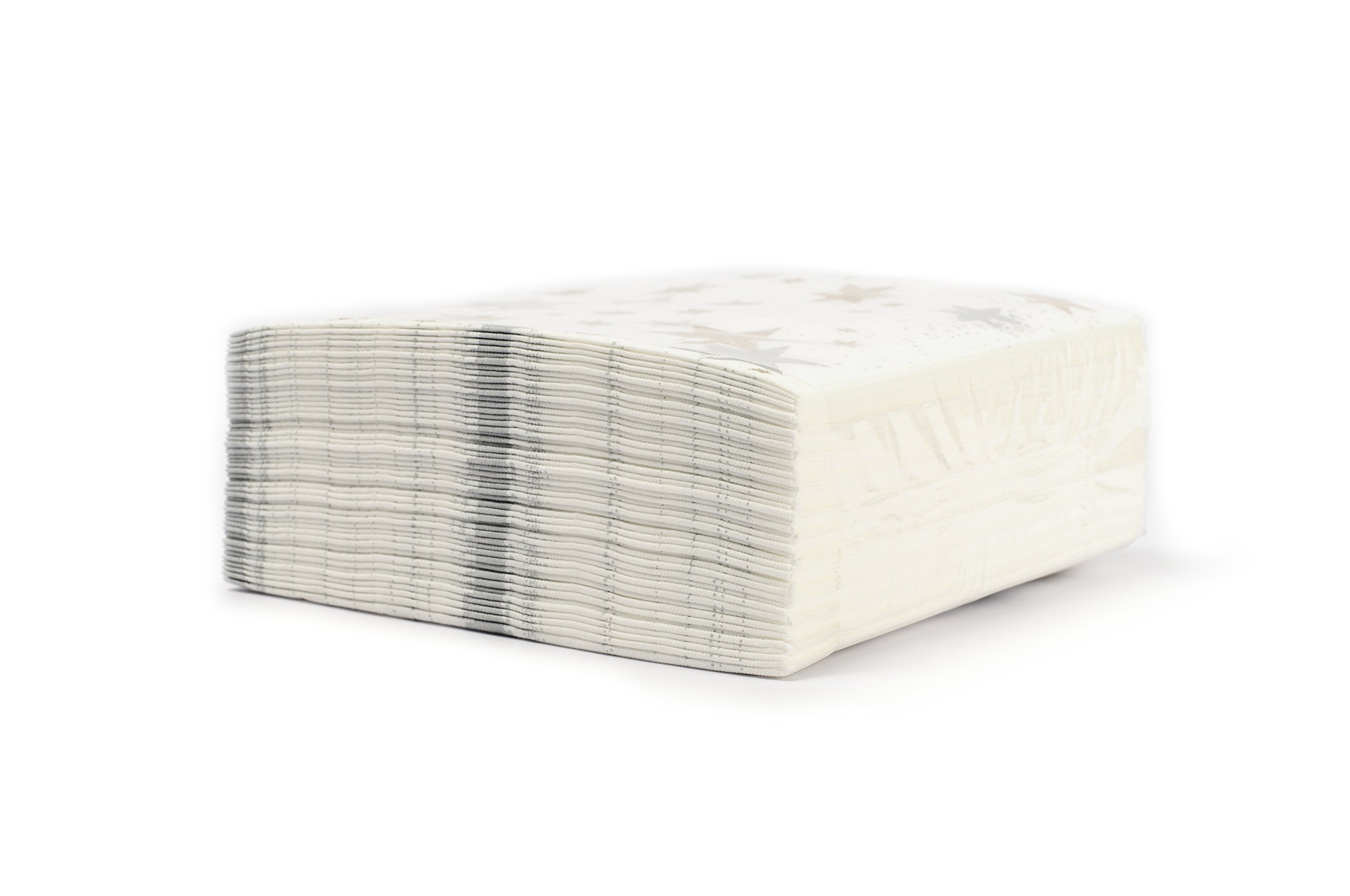 Aroba Airlaid Airlaid serwetki białe z gwiazdkami z motywem zimowym podobne do materiału 40 x 40 cm 400 sztuk (8 x 50 sztuk w opakowaniu) wysokiej jakości materiał o wyglądzie materiału, na adwent zima Sylwester, Boże Narodzenie, imprezę, Boże Narodzenie