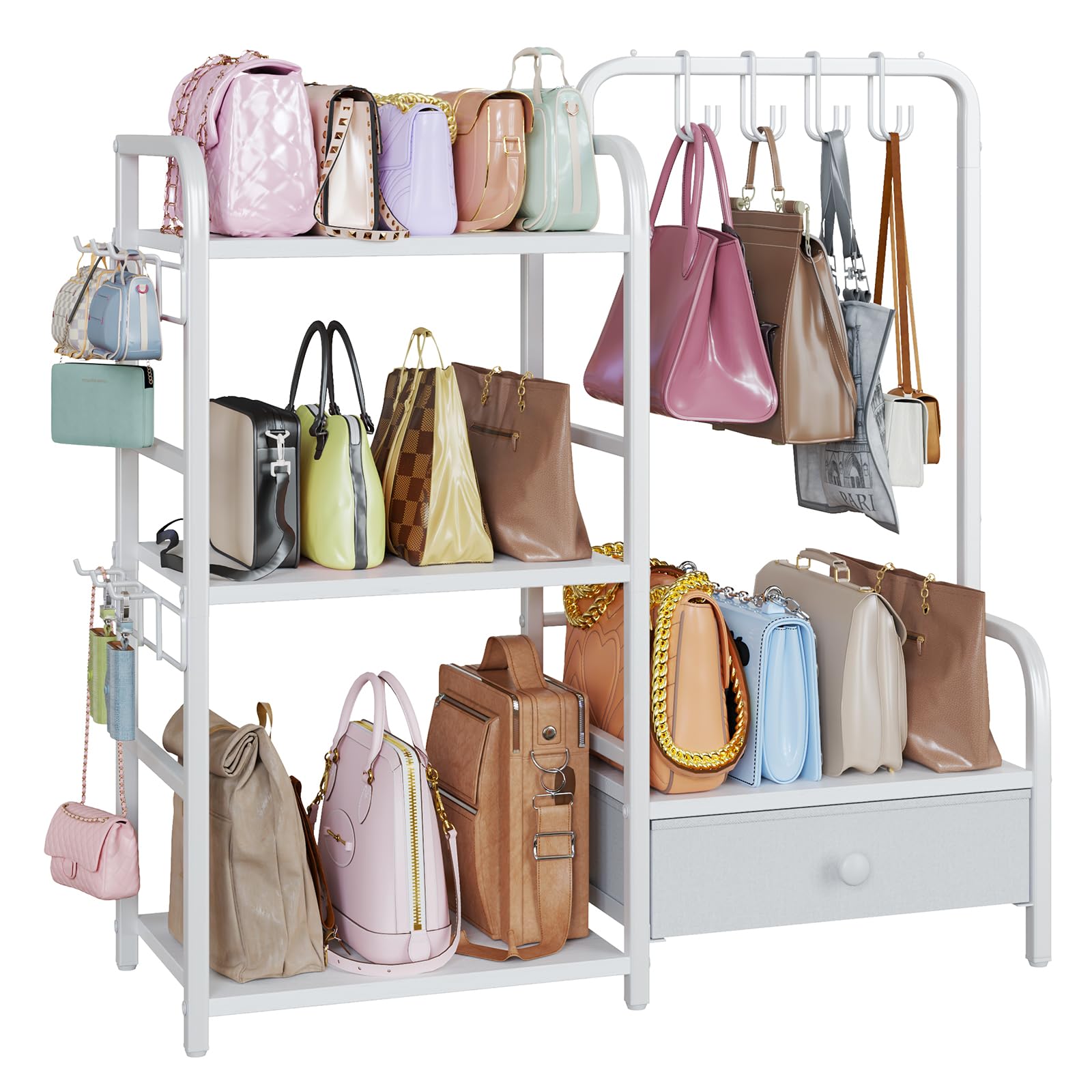 Hoobro 3 Tier Purse Organizer For Closet Multi Functional Purse Rack With 6 Hooks Floor Standing - View #7