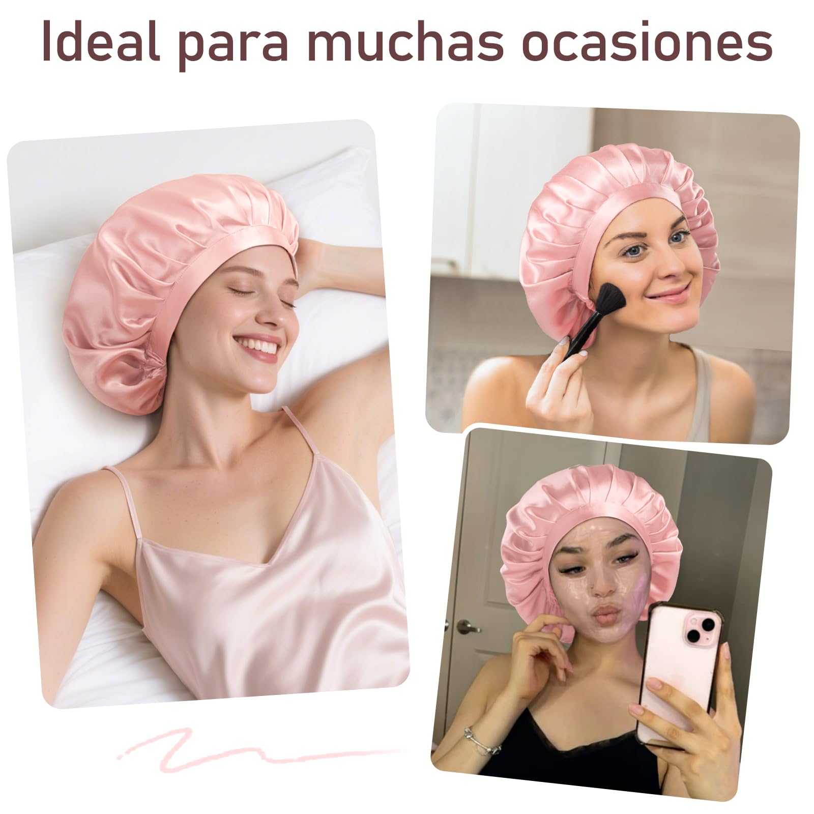 LitBear Gorro de Seda de 22 Momme para Dormir – Gorro de Dormir de 100% Seda de Morera, capó de Seda con Banda elástica, Gorro Transpirable y Ajustable para el Pelo Rizado