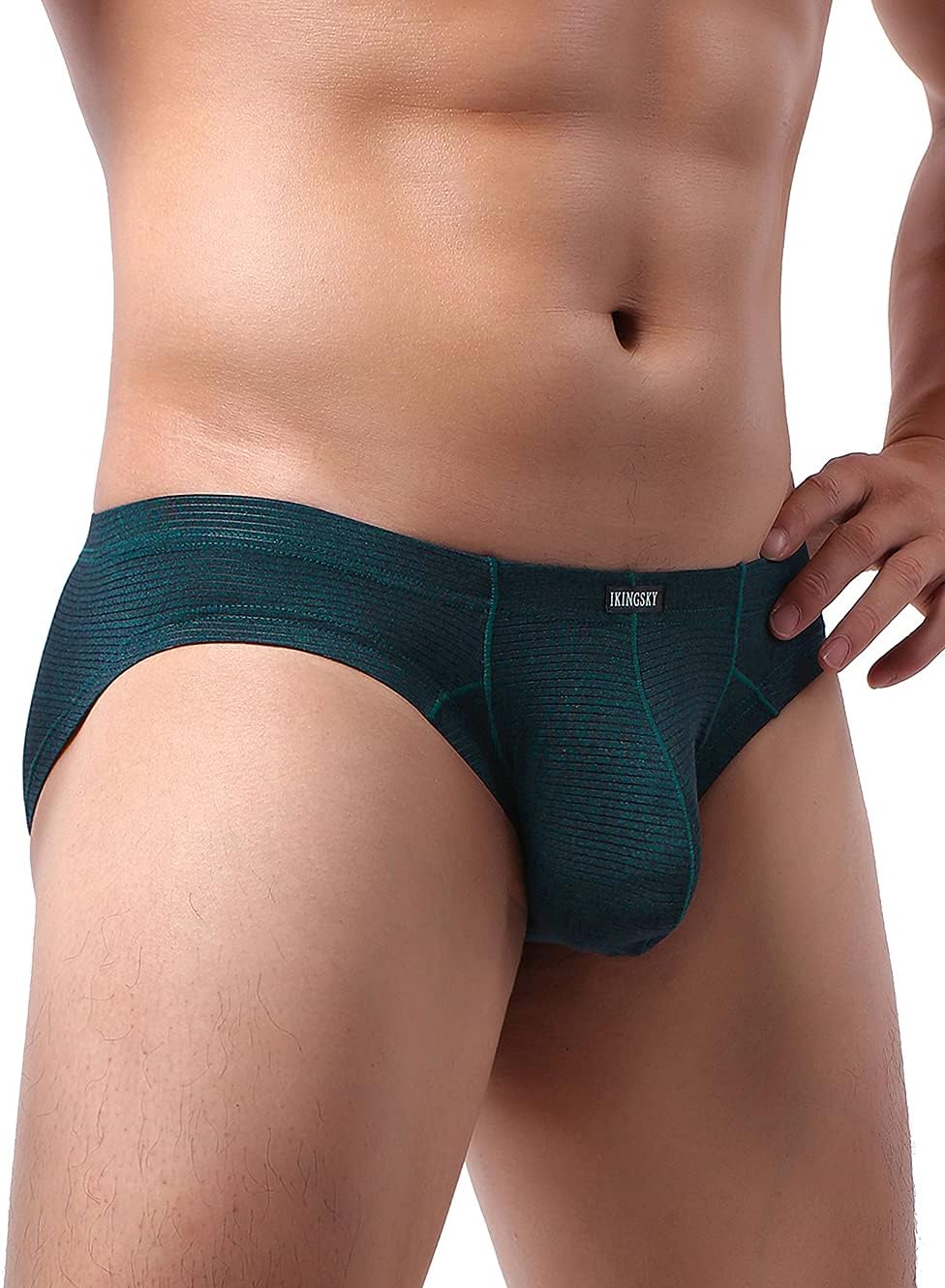 iKingsky Men's Striped Bulge Briefs Stretch Pouch Underwear Sexy Low Rise Breathable Underpanties for Men - Image 3