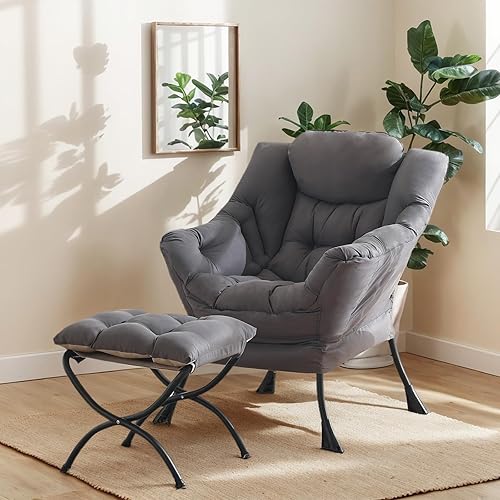 Lazy Chair with Ottoman, Large Dark Grey Accent Chair with