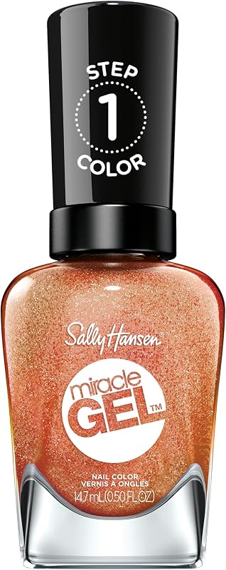 Sally Hansen Miracle Gel Salon Quality Nail Polish | Gel-Like Formula, Two-Step System, No UV Light Needed, Long Lasting | Opaque, Shimmery | 382 Sundown Socialite | Brown Orange Nail Color