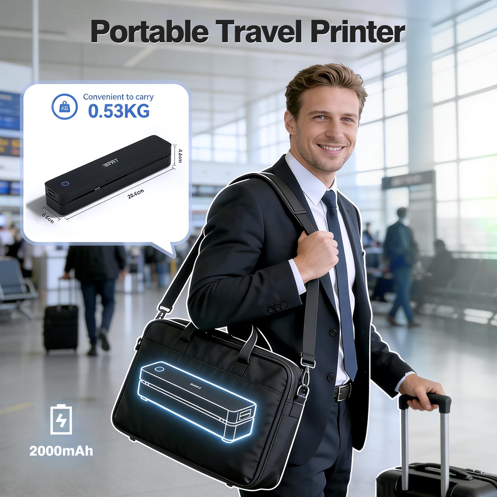 iDPRT Impresora térmica portátil inalámbrica para viajes, impresoras para uso doméstico, vienen con funda de transporte y 200 hojas de papel térmico, soporta carta de EE. UU. de 8.5 x 11 pulgadas y