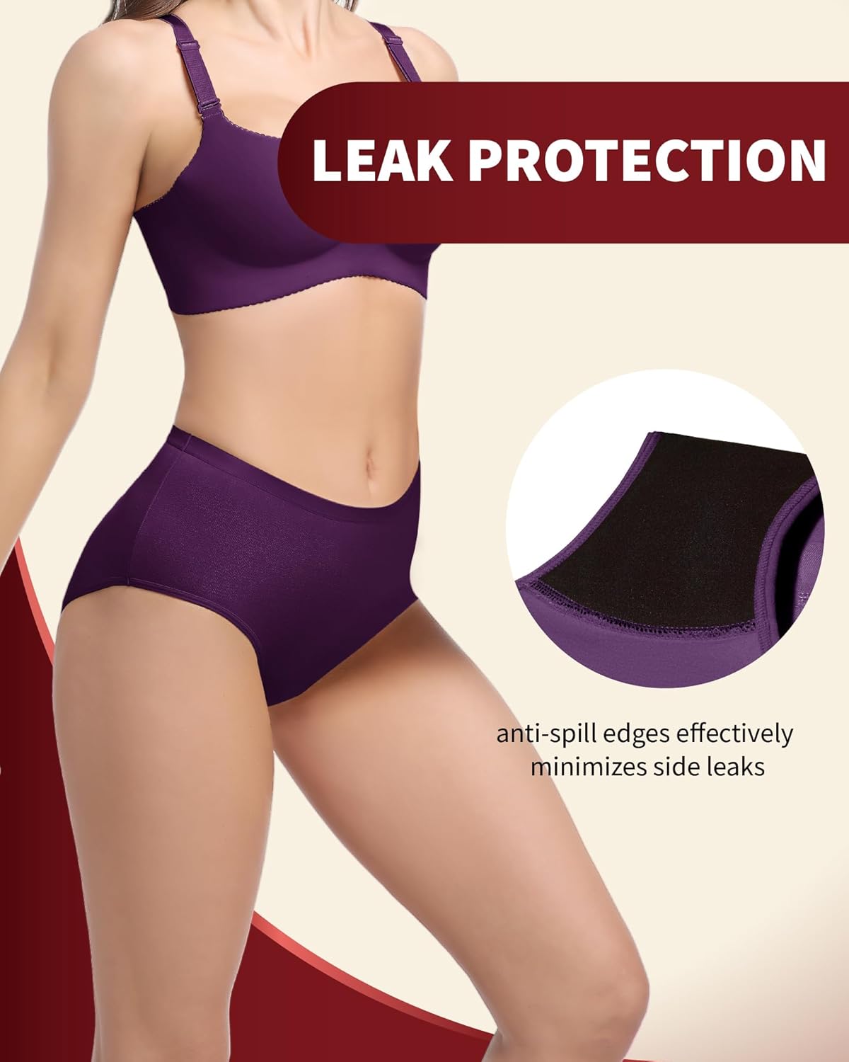 Incontinence Underwear for Women Washable, 2 oz Maximum Abosrbency Panties for Bladder Leak Proof Protection 2 Pack (Berry, 2XL) - Image 6