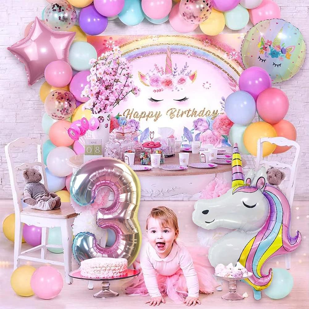 Unicorn Balloons Unicorn Birthday Party Decorations for Girls Foil Balloons Set Macaron and Rainbow Balloon Wedding Baby Shower Party Supplies (3) - Image 6