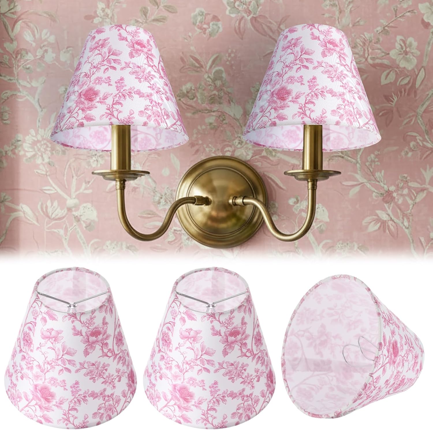 VIHOSE 2 Pcs Small Lamp Shade Sconce Lamp Shade 3 Top x 6'' Bottom x 5'' Slant French Countryside Toile Clip on Lampshade for Wall Sconces Chandelier Pendant Lighting(Crane and Human,Green)