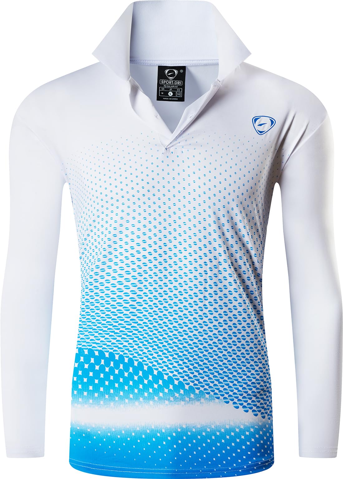 jeansian Men's Outdoor Sport Quick Dry Long Sleeves Polo T-Shirt LA300 WhiteBlue L