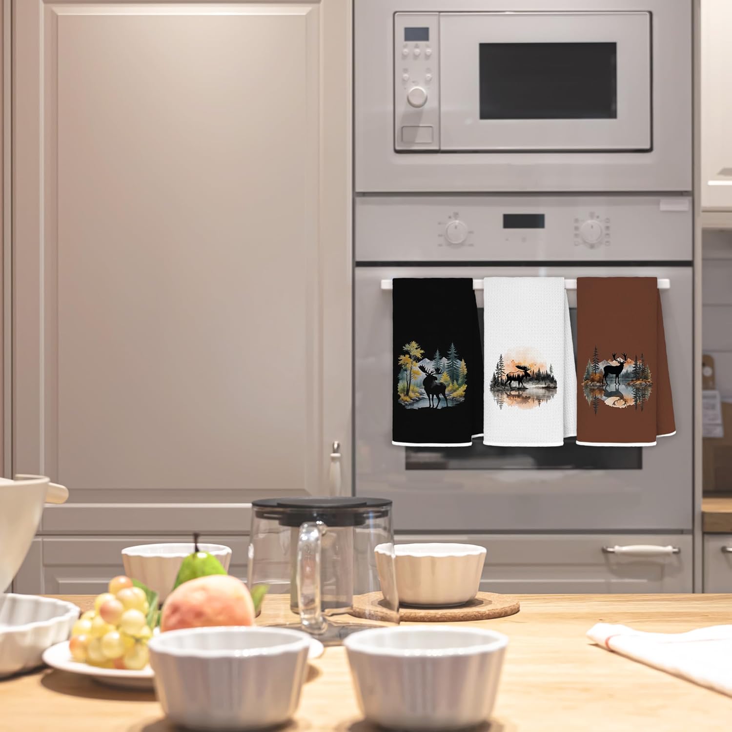 Forest Mountain Moose Deer Kitchen Dish Towels, Gifts for Wildlife Deer Moose Lovers, Rustic Farmhouse Cabin Nature Wildflife Animal Decorative Hand Towels for Bathroom, 16x24 Inch Set of 3 - Image 6