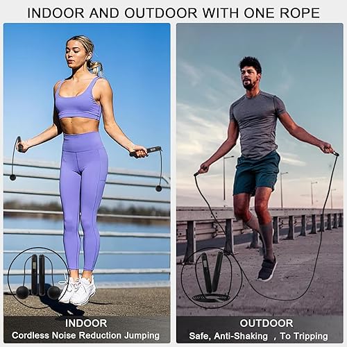 Miniatura 2 de Cuerda de saltar con peso 2 en 1 con contador, cuerda de saltar con cable e inalámbrica con pantalla LCD, rodamientos de bolas de acero de longitud