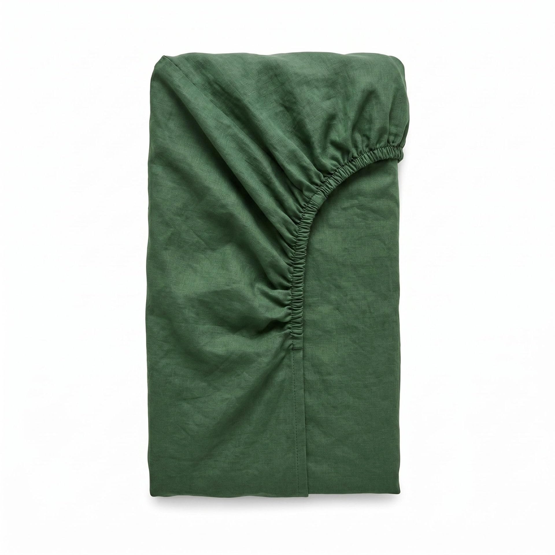 DIP & DOZE Luxury 100% Linen 38cm Deep Fitted Sheet, Thyme Green Double