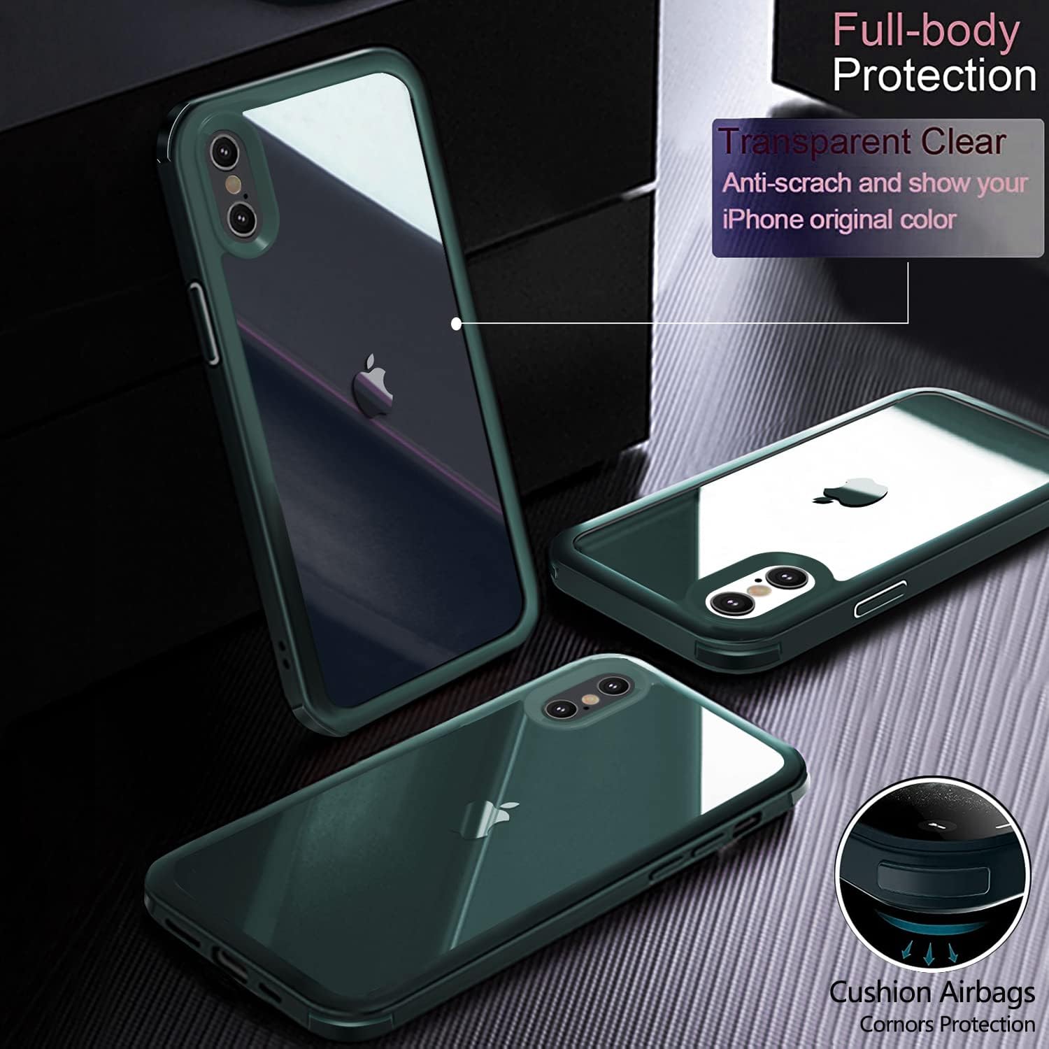 UBUNU iPhone Xs Max Case with Screen Protector [Built-in 9H Hard Tempered Glass], for Magsafe 360 Full Body Protection, Clear Protective iPhone Xs Max Phone Case Cover for Men Women 6.5'', Green