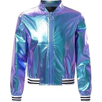 Sywiyi Kinder M dchen Bomberjacke Metallic Jacke mit Rei verschluss Baseball Jacke Ohne Kapuze Casual Freizeit Kleidung