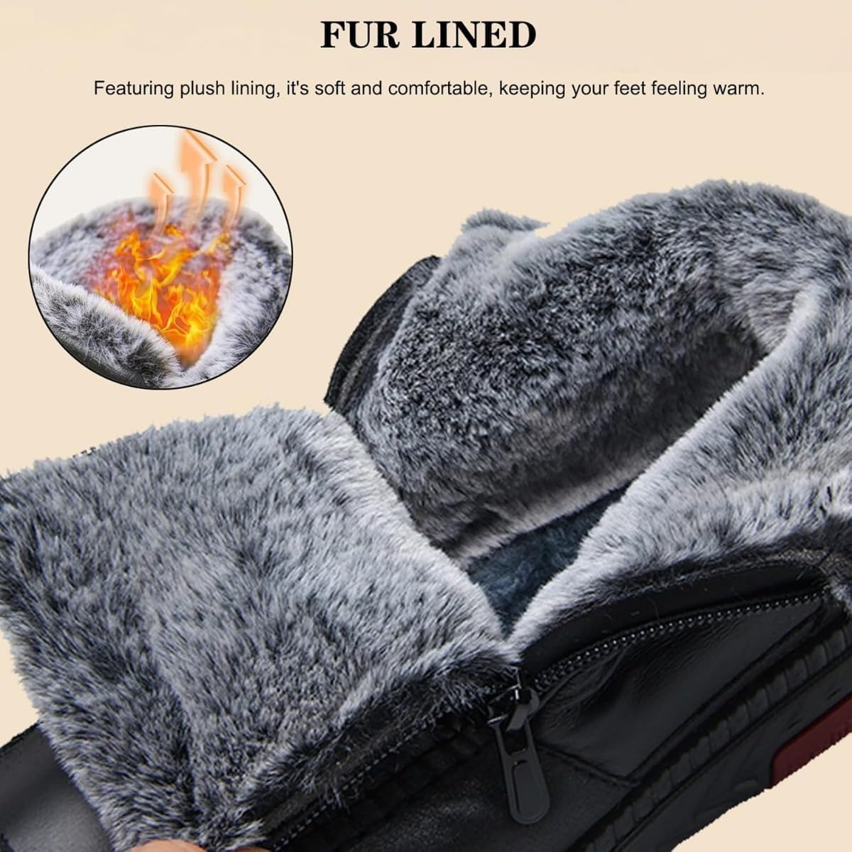 Women's Waterproof Non-Slip Cotton Leather Boots, New Fleece Thickened Warm Snow Boots, Wide Fit Waterproof Leather Non Slip Boot,Mama Cotton Leather Shoes with Zipper