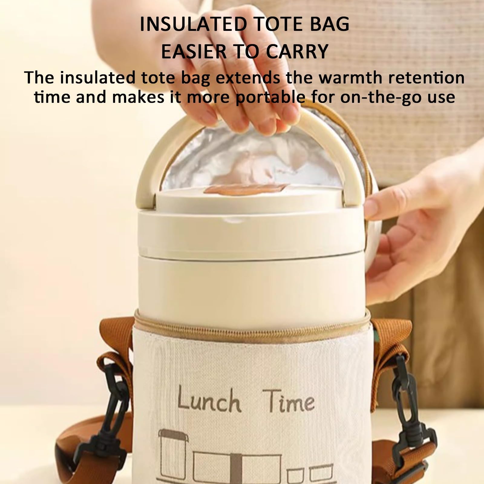Fiambrera térmica de acero inoxidable 304, con aislamiento al vacío, cubiertos y bolsa aislante, a prueba de fugas, ideal for el trabajo, la escuela y picnics.(1200ml)