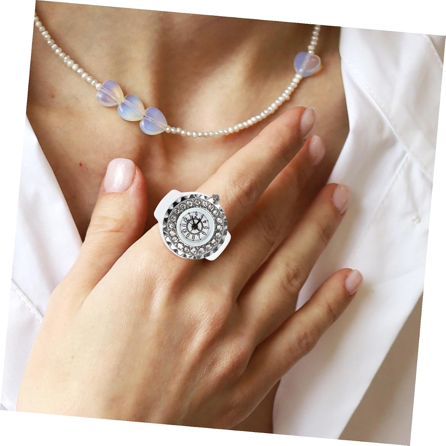 Elegant Girl Finger Watch Ring Decor with Shiny Zirconia Unique Design for Timely Style and Fashion Accessory for Women