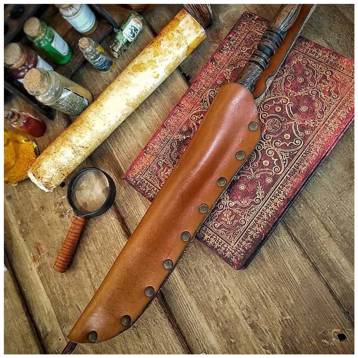 MArtzi Magician Academy Witches Wizards Magic Wand Holster Riveted Sheath Kit Hang Belt Loop Stick Holder Carrier for Cosplay