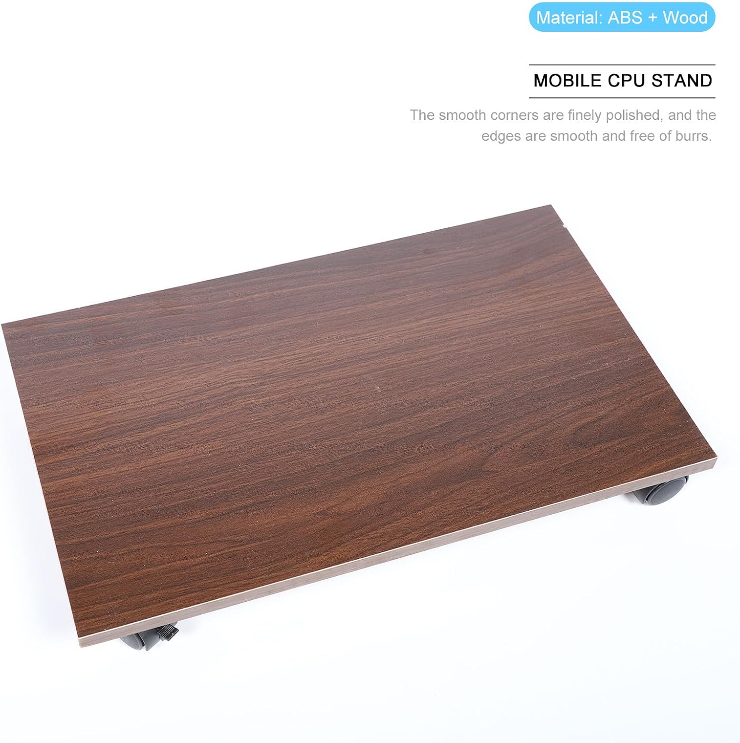 Ciieeo Wooden Mobile CPU Stand with Casters, Computer Tower Rack Base, Movable Host Cart for Office and Home Use, Black Oak Color
