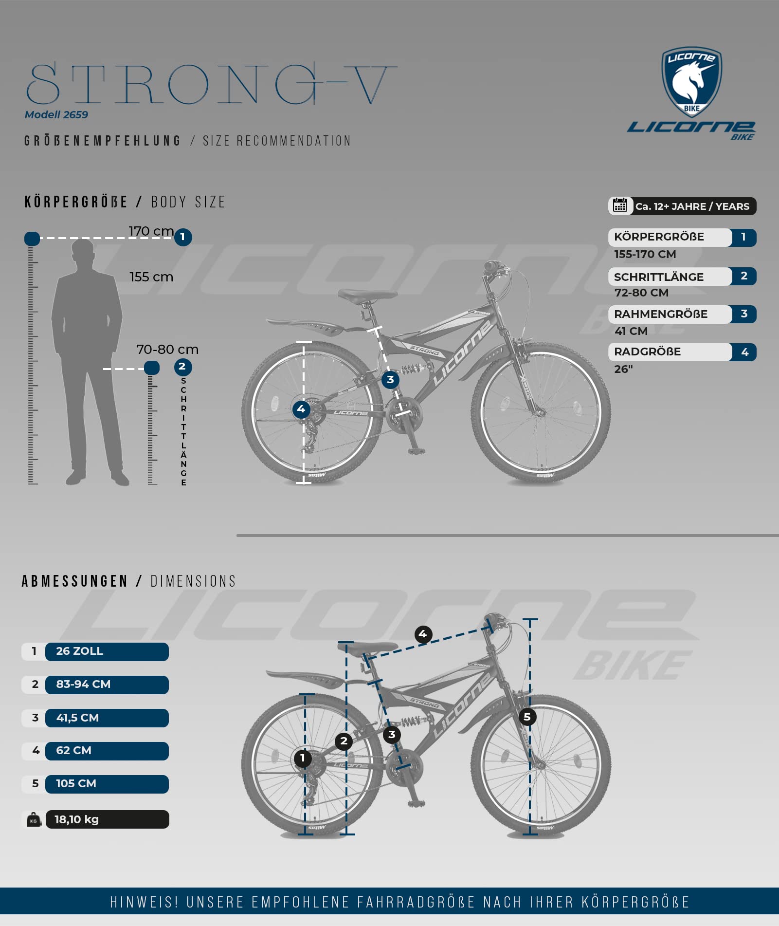 Licorne Bike Premium Strong V rower górski o średnicy 24 i 26", rower dla chłopców, dziewcząt, kobiet i mężczyzn, 21-biegowa przerzutka, pełne zawieszenie