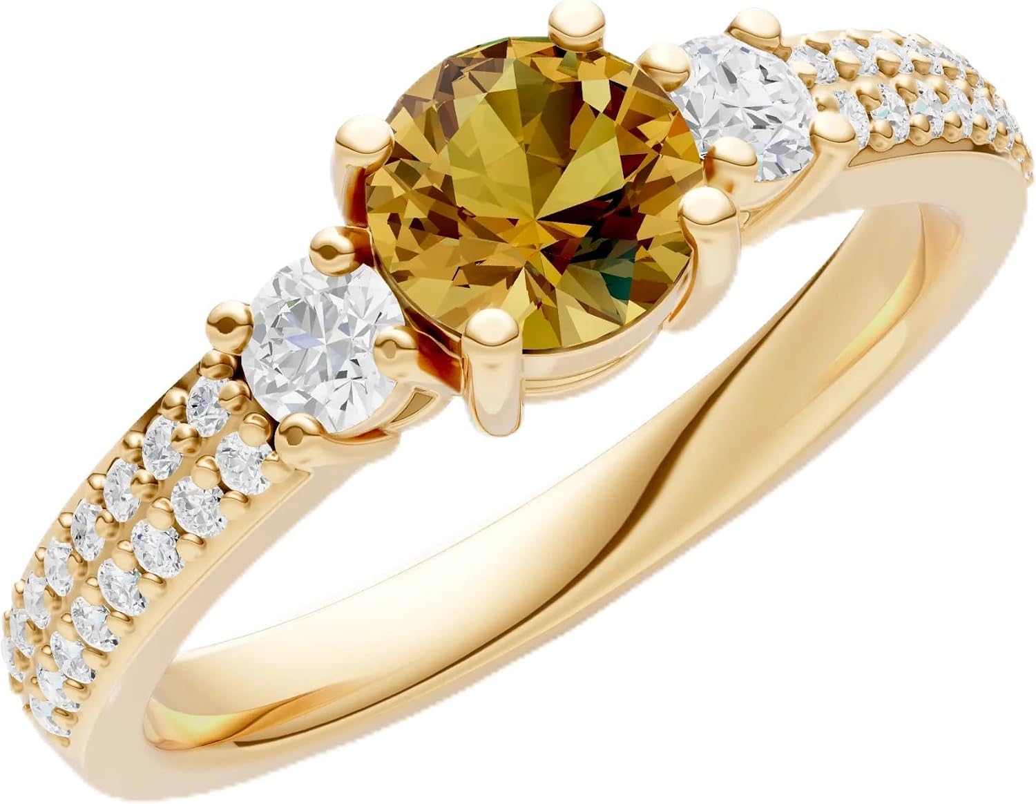 PEORA Round Cut Citrine Classic Band Available in Solid 10K, 14K or 18K Ring – White, Yellow or Rose Gold