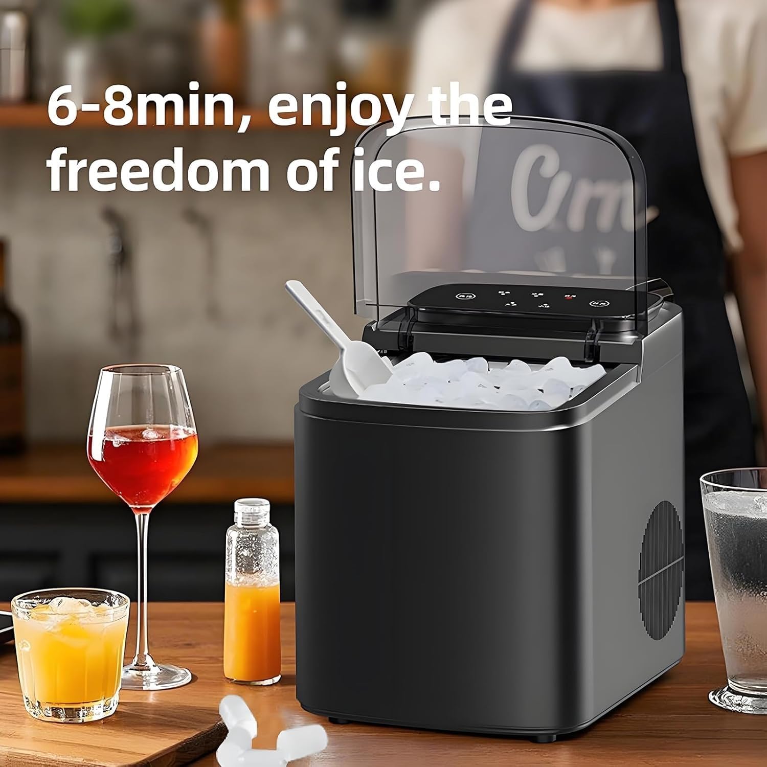 Máquina de hielo de pellets con máquina de hielo autolimpiable, portátil, para cocina, compacta con base antideslizante para bebidas caseras