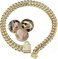 Vista 10 de Collar de cadena de oro para perro, 0.394 pulgadas de ancho, eslabones cubanos para cachorros, acero inoxidable 316L con bloqueo de diamante