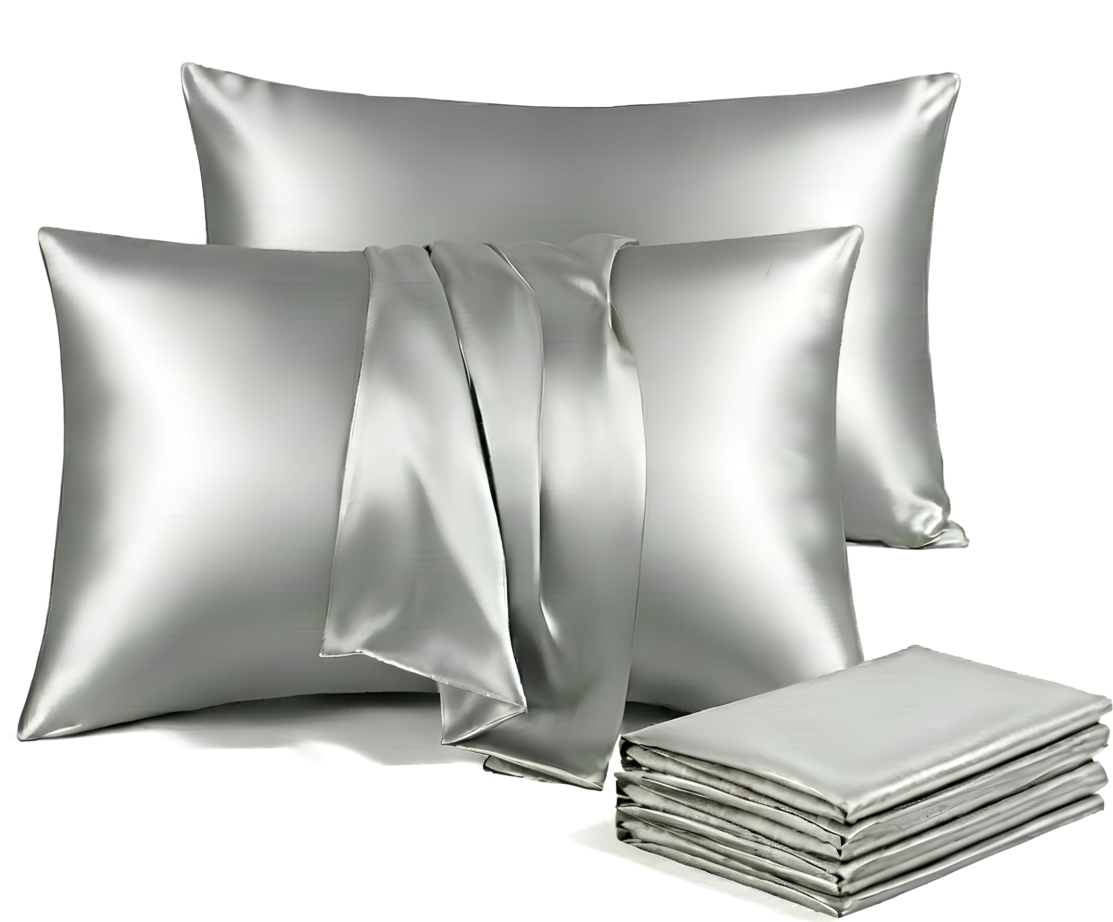 Imperial Rooms Satin Pillowcase 6 Pack – Satin Silk Pillowcases for Hair and Skin, Gifts for Women – Grey Pillow cases with Envelope Closure (50x75 cm)