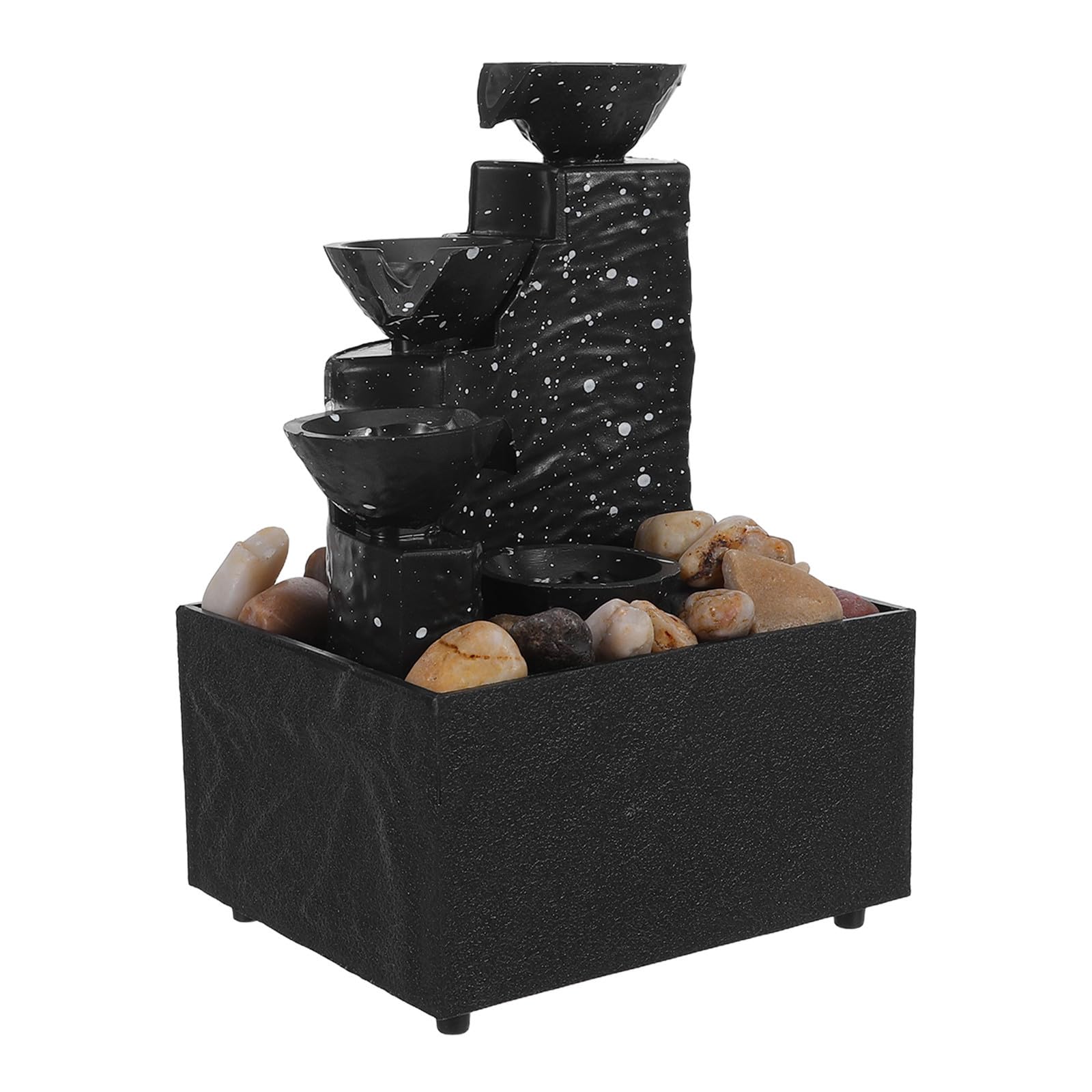Fuente decorativa portátil de resina negra con cascada relajante interior para casa