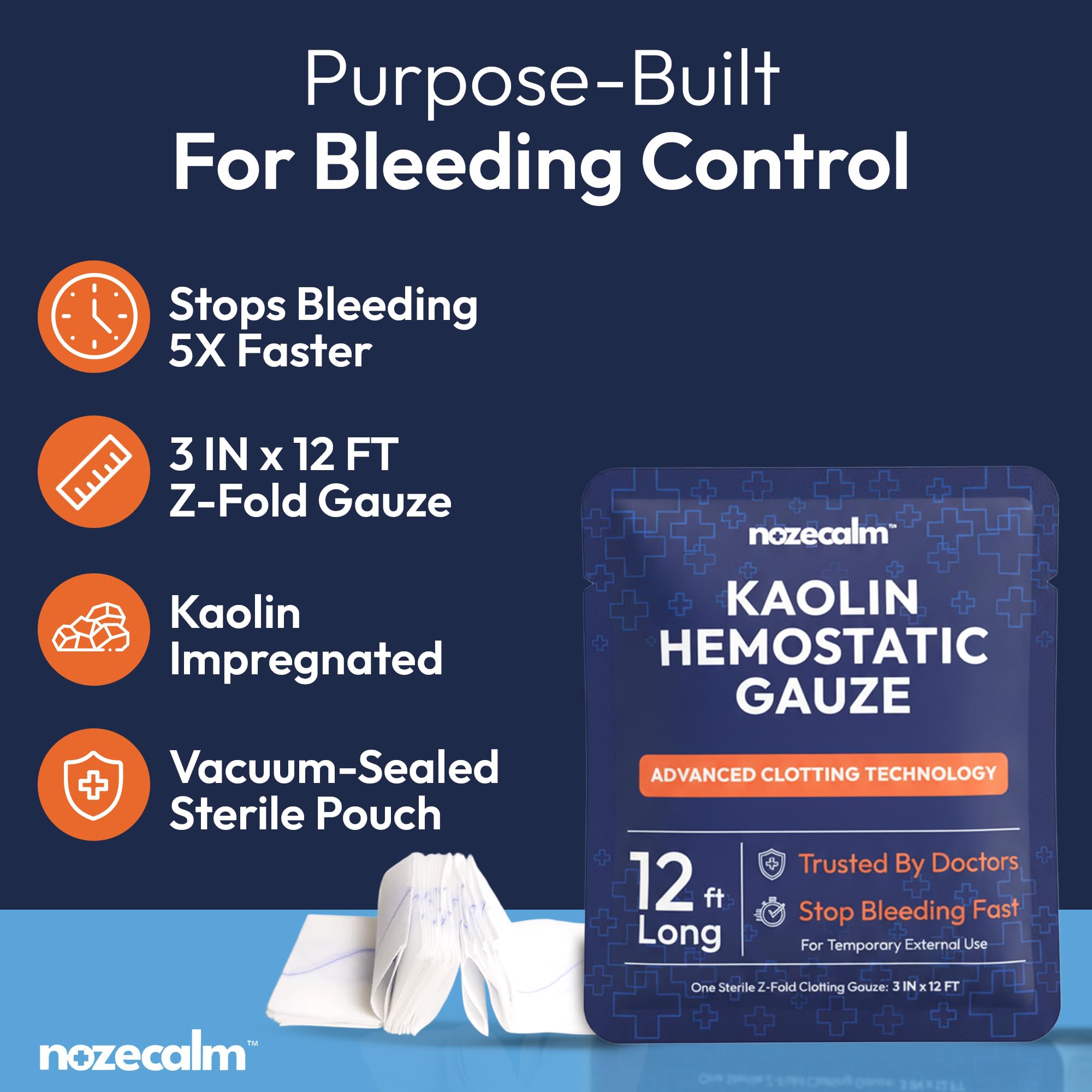 Kaolin Hemostatic Gauze, Sterile Clotting Bandage - 3 Inch x 12 ft — Amazon image 2