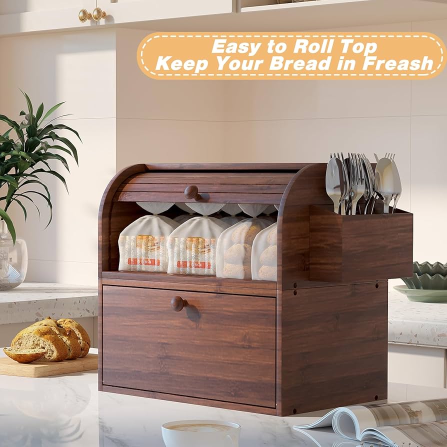 Amazon.com: TQVAI Bamboo Bread Box for Kitchen Counter