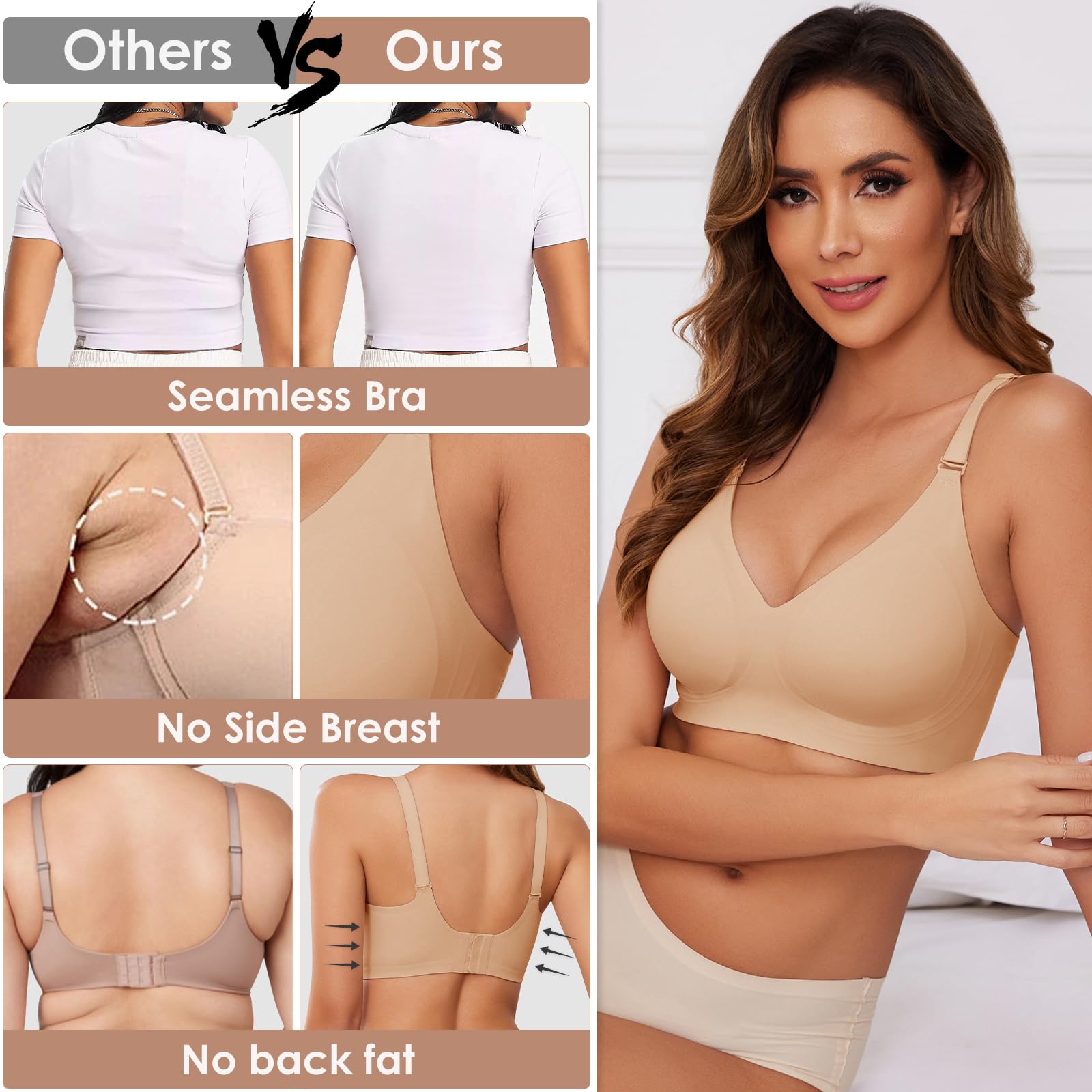 Xnova Sujetadores Mujer sin Aros con Relleno Sujetador Reductores sin Costuras Sostenes de Mujer Push Up Bralette Comodos Brasier de Dormir