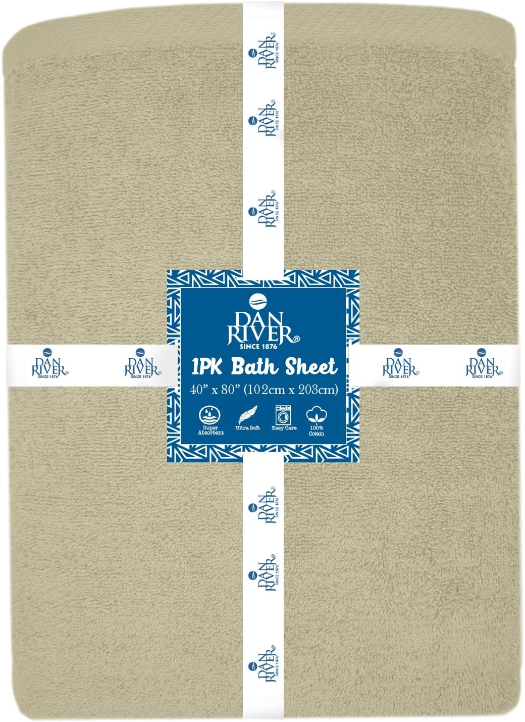 DAN RIVER 3-Piece Towel Set: 1 Oversized Bath Sheet (40x80 Inches) & 2 Bath Sheets (35x70 Inches), 550 GSM - Beig
