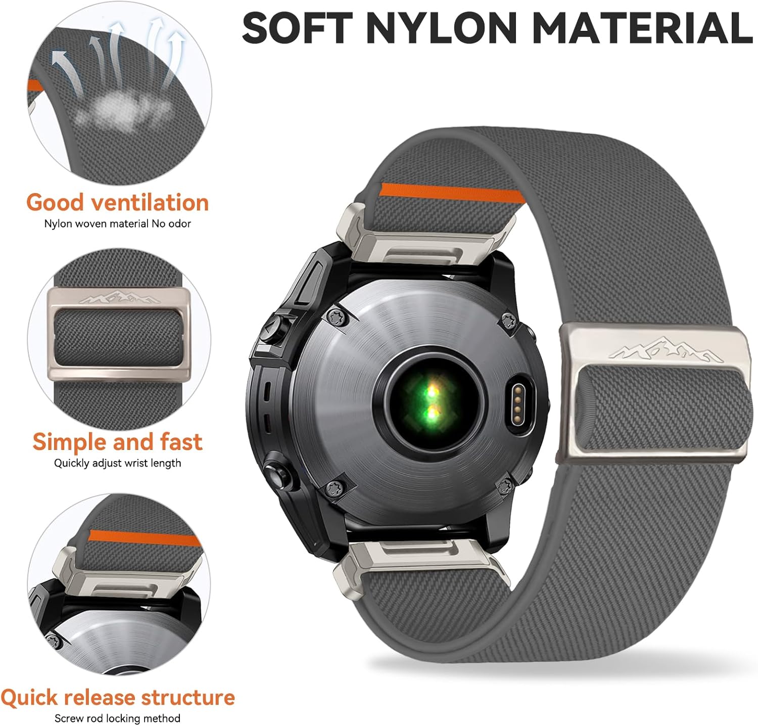 26mm Nylon Stretchy Band for Garmin Fenix 6x/5x/7x Band, Soft Adjustable Smartwatch Bands for Garmin Fenix 5X Plus, Fenix 6X Pro,Fenix 3,Fenix 3 HR, Descent MK1/Mk2/ Mk2S,Enduro/Enduro 2