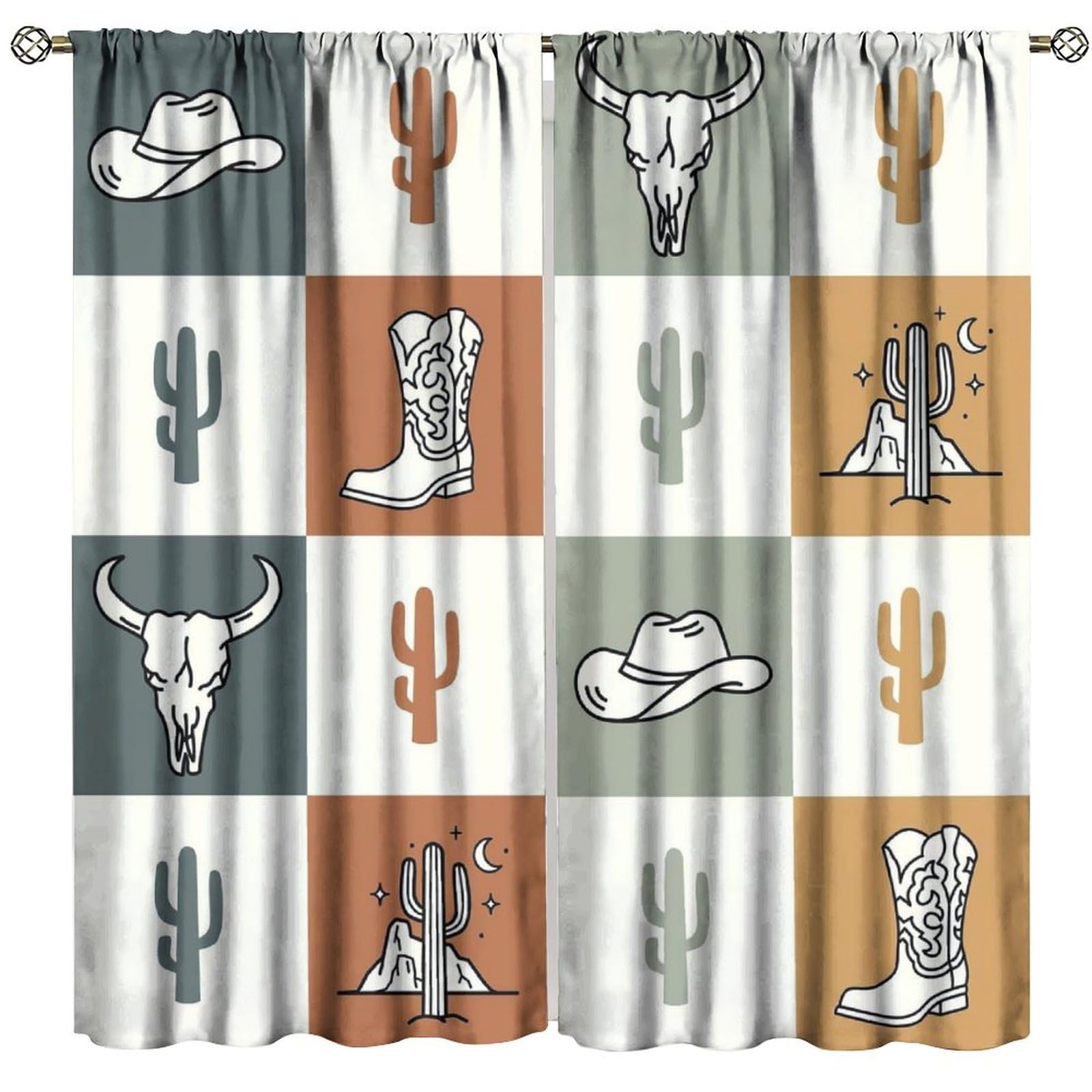 Nanacur Western Cow Blackout Window Curtains, Cowboy Cactus Wild West Rustic Farmhouse Window Drapes, for Living Room Bedroom 36(W)*63(L) 2 Panels