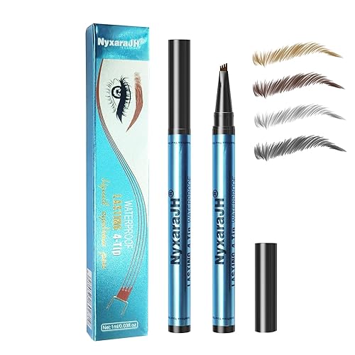 Bolígrafo profesional de cejas de 4 puntas, lápiz líquido impermeable para cejas, negro, precisión de punta fina, larga duración, 0.3 onzas líquidas