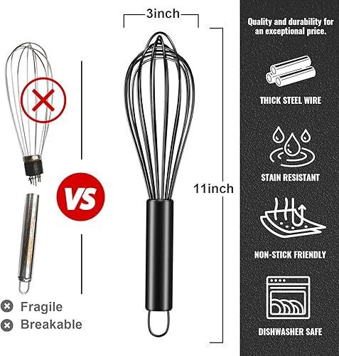 Miniatura 2 de Maxjoy Batidor de silicona de alambre de acero inoxidable, herramienta de cocina resistente al calor, no raya, batidor de huevos para remover