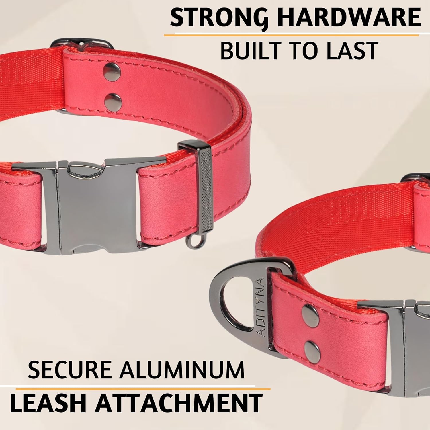 Red Leather Dog Collar for Large, and Extra-Large Dogs with Leather Dog Leash 6 ft