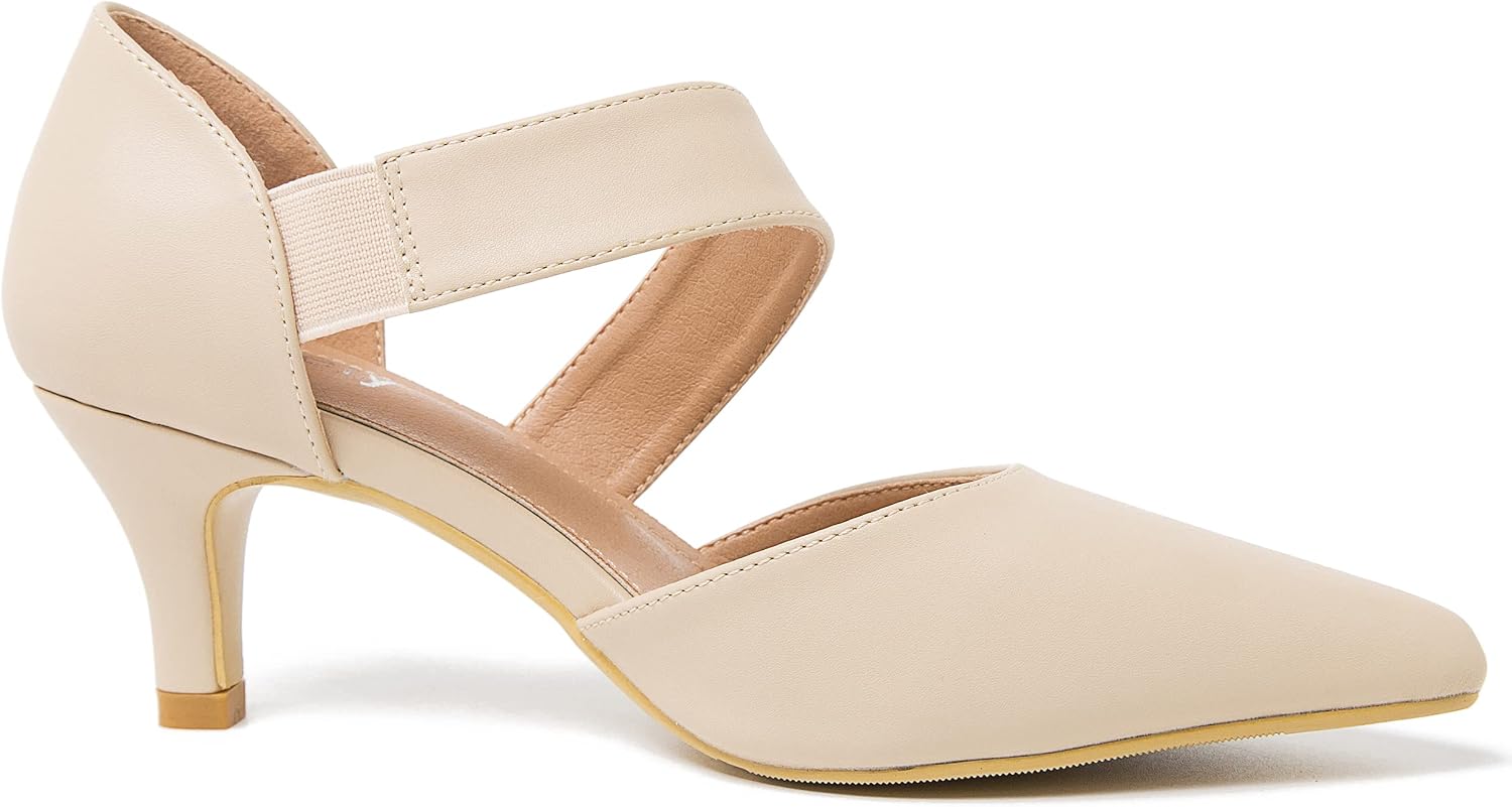 Women's Pointed Toe Kitten Heel Pumps, Elastic Strap Dress Shoes, Slip On Professional Office Wear