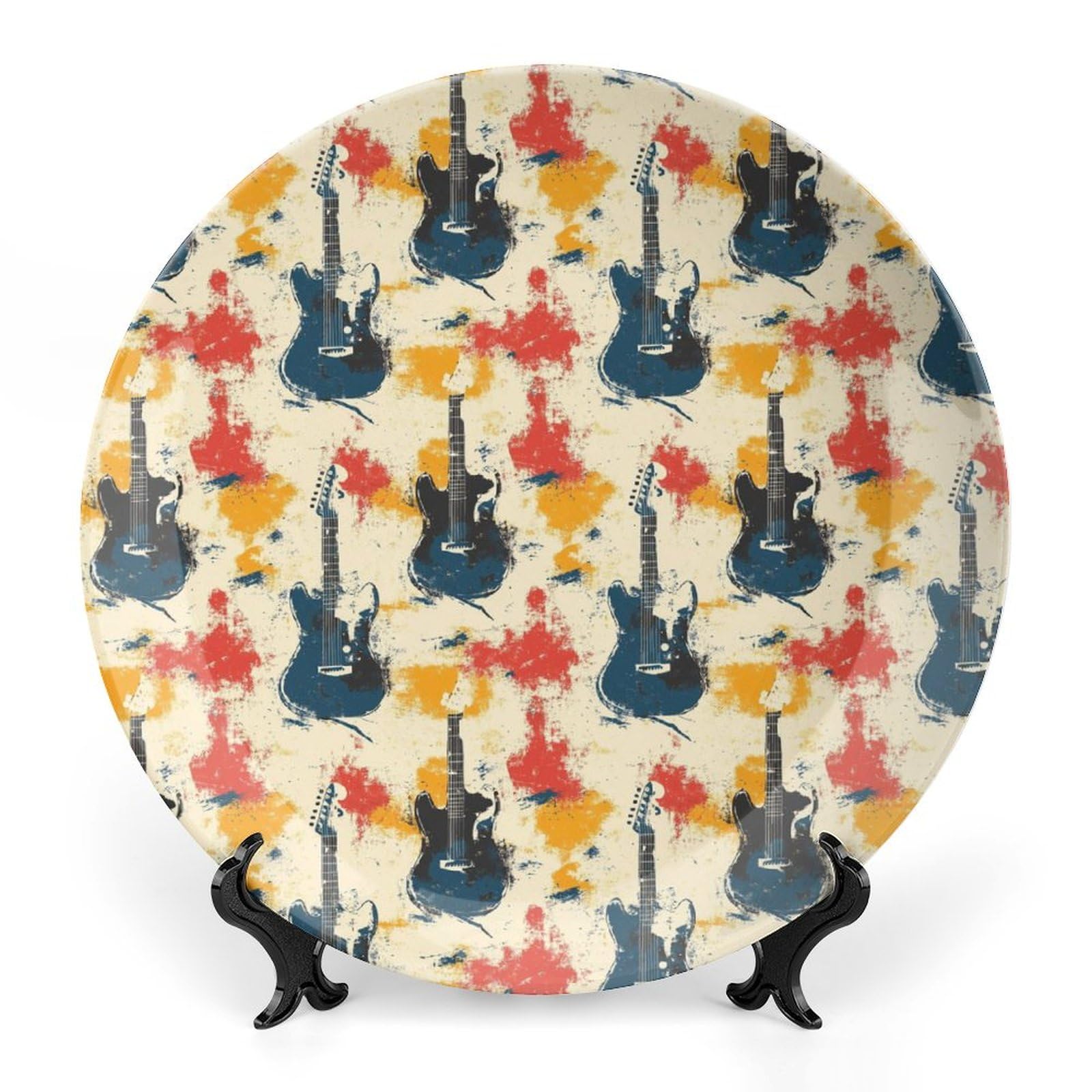 DULAHR Music Guitar Bone China Decorative Plate Ceramic Decorative Plate Home Wall Decor with Vertical Stand Decorative Plates