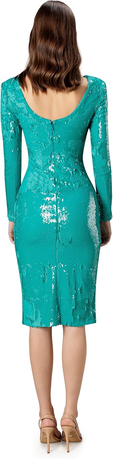 Dress The Population Womens Natalie Long Sleeve Round Neck Front Side Slit Bodycon Midi Dress - Image 3
