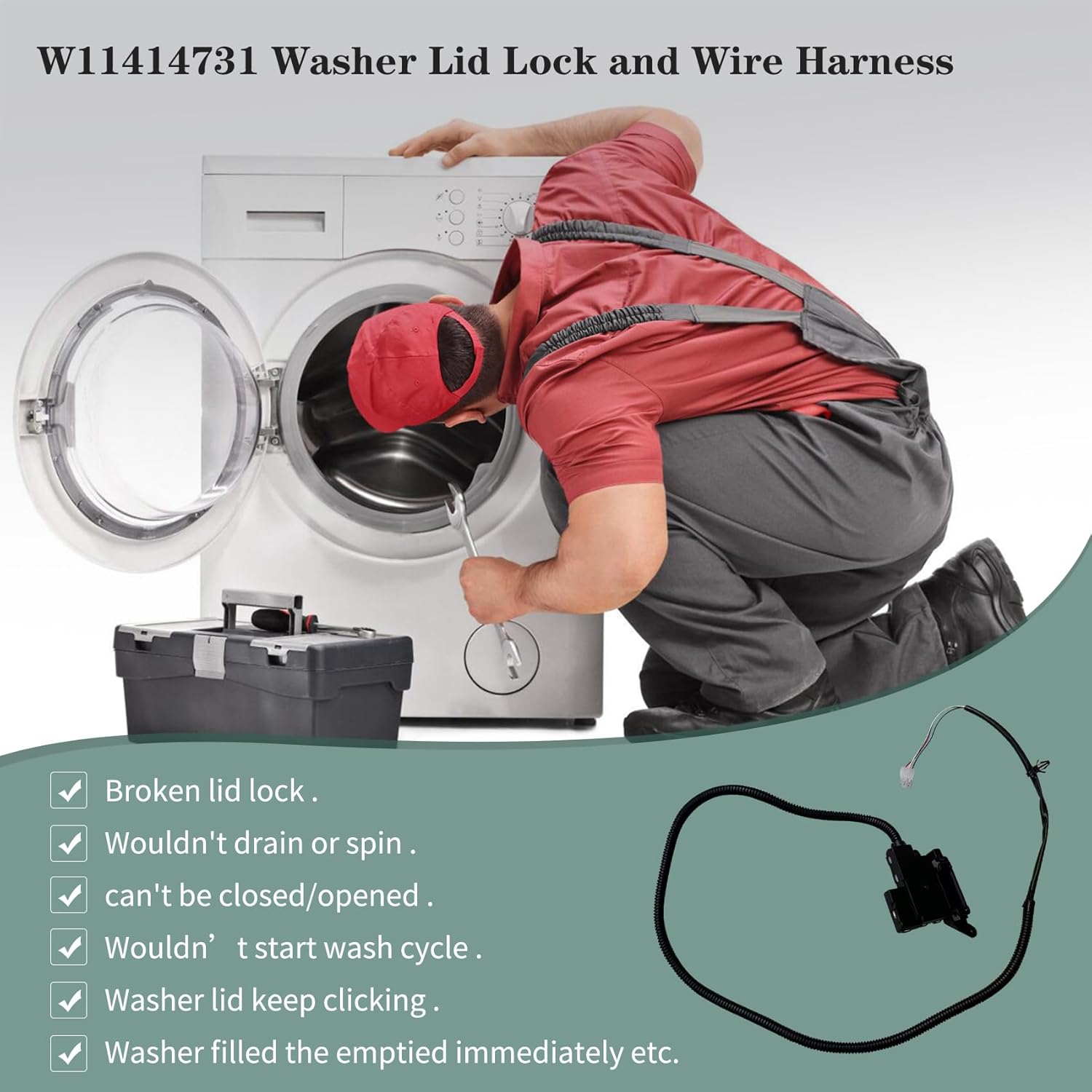 2026 Upgrade W11414731 WTW5010LW0 WTW5057LW0 MVW5430MW0 DTL60003 Washer Lid Lock Replacement OEM Assembly Fit for whirlpool Replace WTW5057LW1 W11513248 DTL6000 WTW5015LW0 WTW5010LW1 WTW5015LW1 Lock
