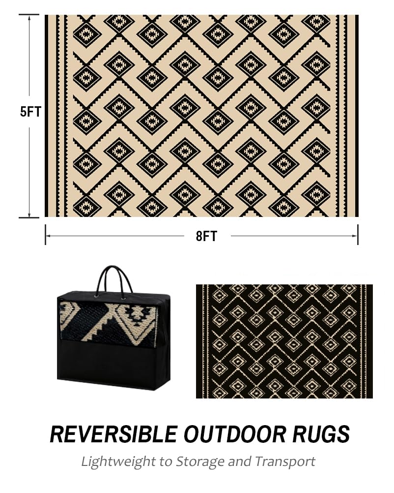 MOKANI Tappeto da esterno per patio impermeabile, reversibile tappeti da giardino 150 x 240 cm, grande tappeto in plastica, leggero pieghevole tappetini area boho, resistente ai raggi UV, tappeto per