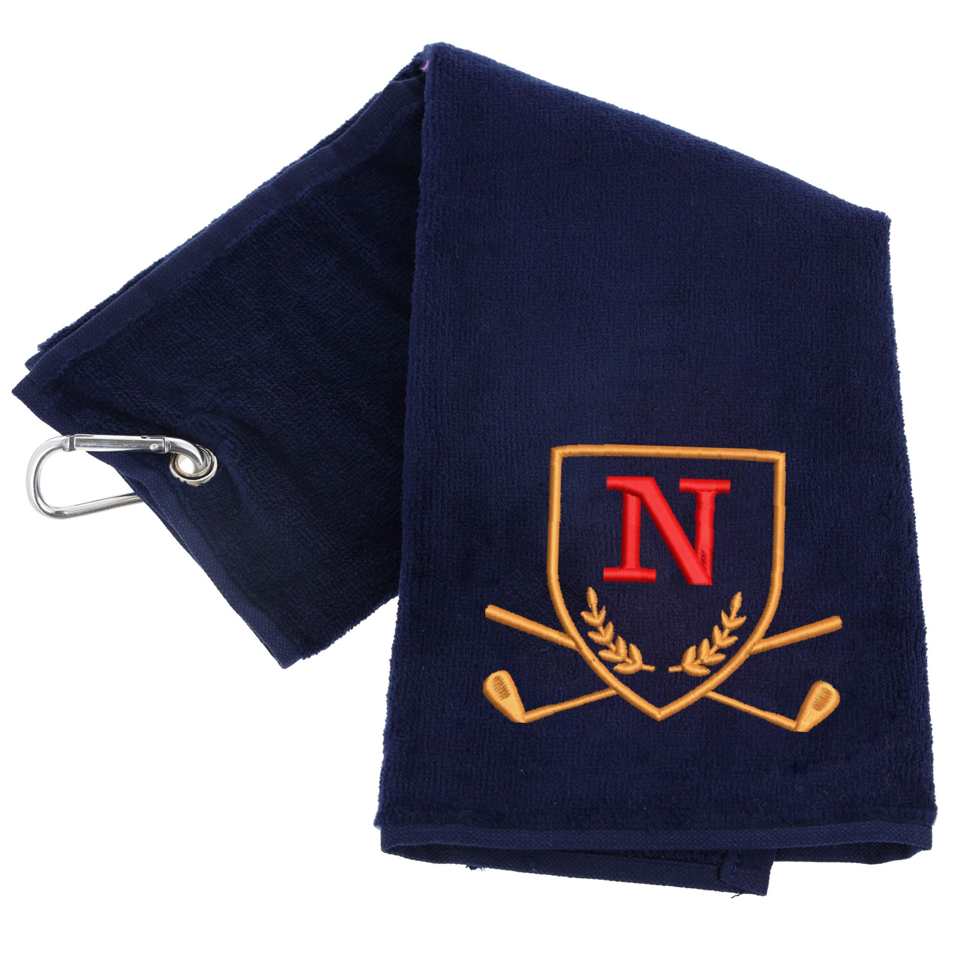 Always Looking Good Golf Towel with Monogrammed Embroidery Initial Letter Luxury Velour 50cm x 40cm Custom Embroidered Golf Towel with Carabiner Clip Gift- Golf Gifts for Men (Navy, N)